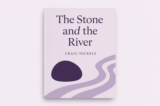 generate a purple minimalistic book cover with the title "the stone and the river" by Craig Nickels